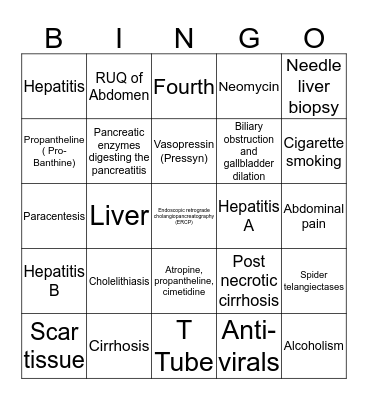 Biliary System Bingo Card