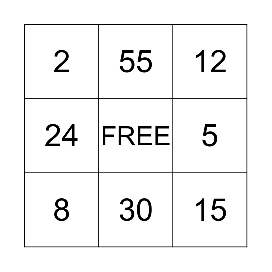 MULTIPLICATION  Bingo Card