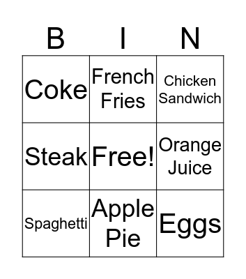 Food & Drink Bingo Card