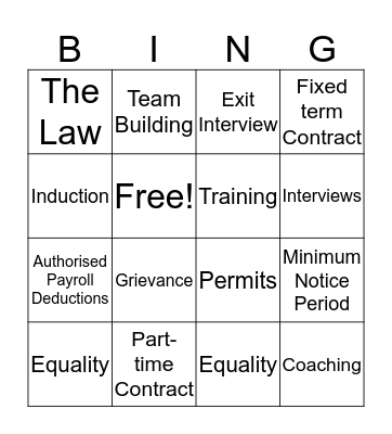 Human Resources Bingo  Bingo Card