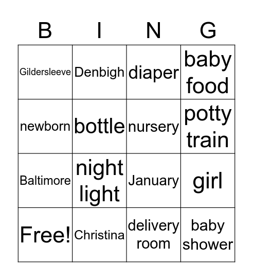 Baby & Mommy Bingo Card