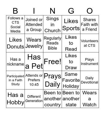 CTS VISION 2020 Bingo Card