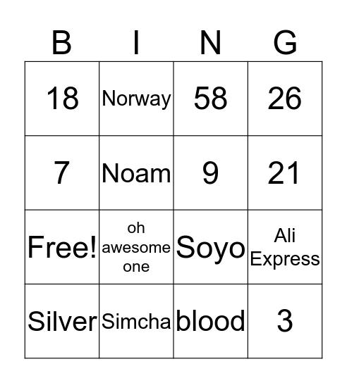 Ephraim and Shani's Sheva Brochos Bingo Card