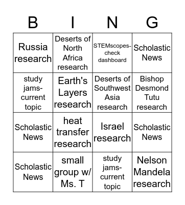Spring Centers 2020 Bingo Card