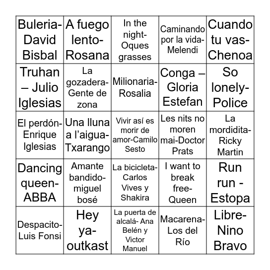 BINGO MUSICAL Bingo Card