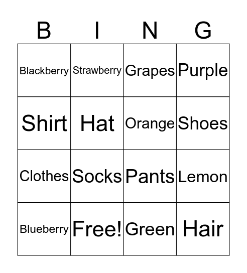 New Word Bingo Card