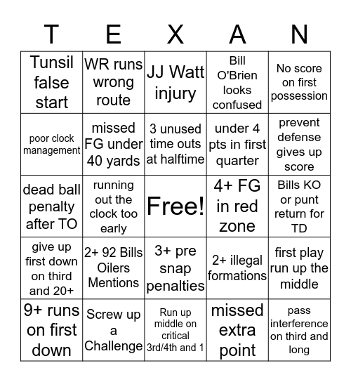 Go Texans! Bingo Card