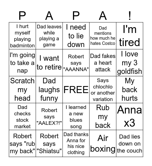 Dad Bingo Card