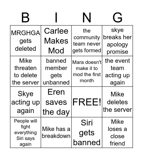 RGH Bingo Card