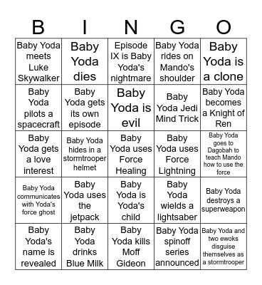 Baby Yoda Season 2 Bingo Card