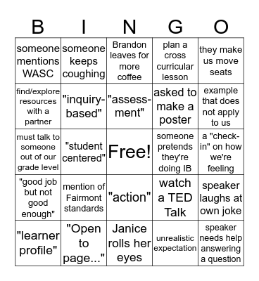 IB Bingo Card