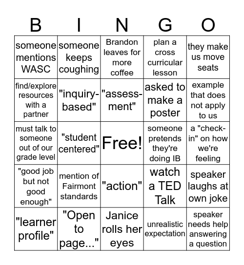 IB Bingo Card