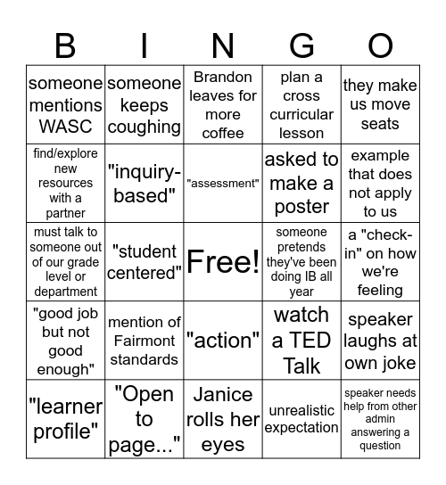 IB Bingo Card