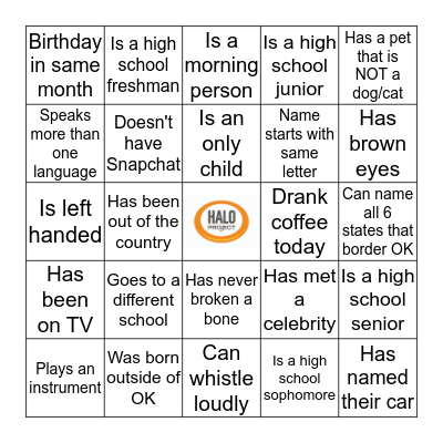 Find a Teen HALO Board Member... Bingo Card