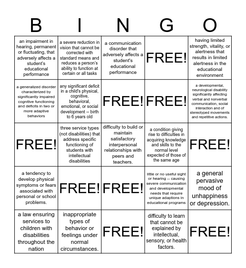 Disability Bingo Card