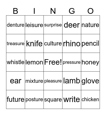 phonics 5 Bingo Card