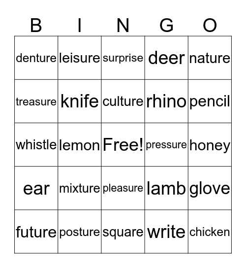 phonics 5 Bingo Card