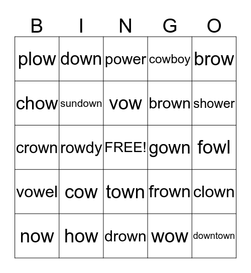 OW Plow Bingo Card