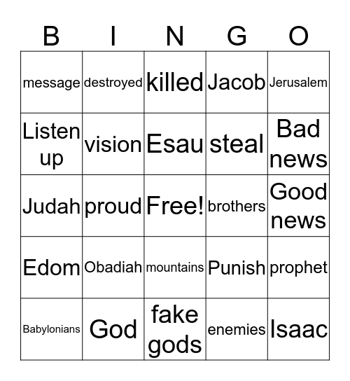Obadiah Bingo Card