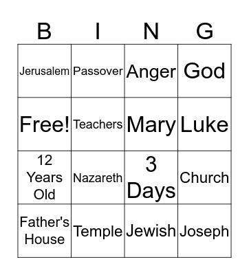 Boy Jesus in the Temple Bingo Card