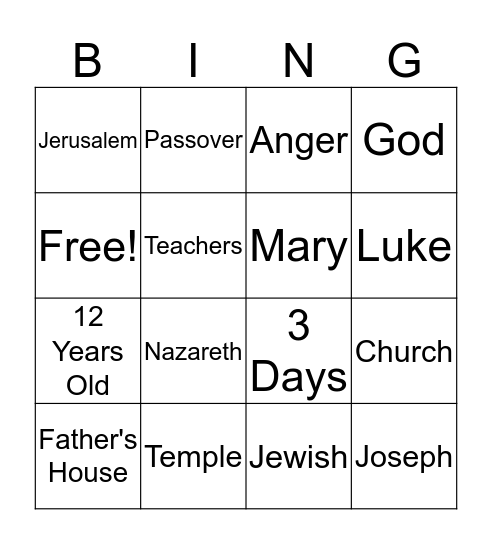 Boy Jesus in the Temple Bingo Card