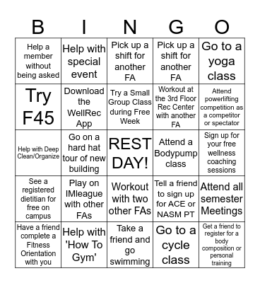 Fitness Assistant 2020 Bingo  Bingo Card