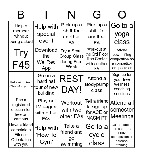 Fitness Assistant 2020 Bingo  Bingo Card