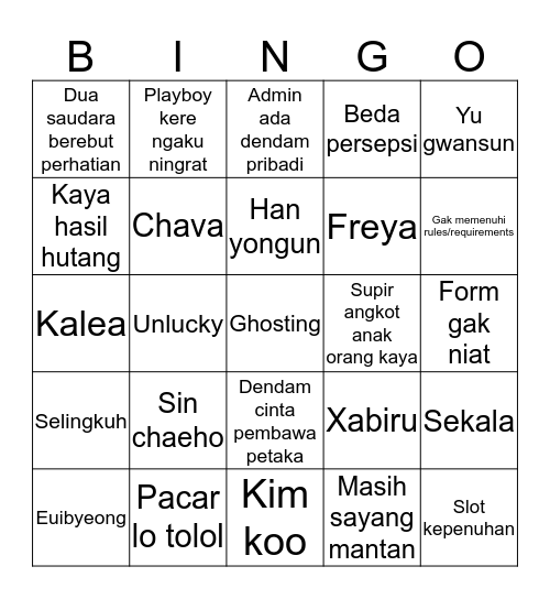 menang jaya Bingo Card