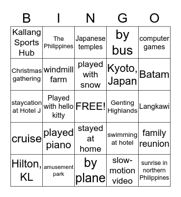 M2P Holidays Bingo Card