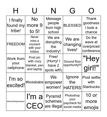 HUNGO Bingo Card