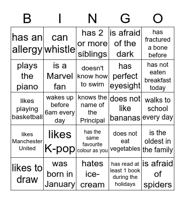 Find a Friend who.... Bingo Card