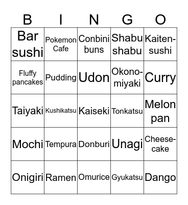 Eten Japan Bingo Card