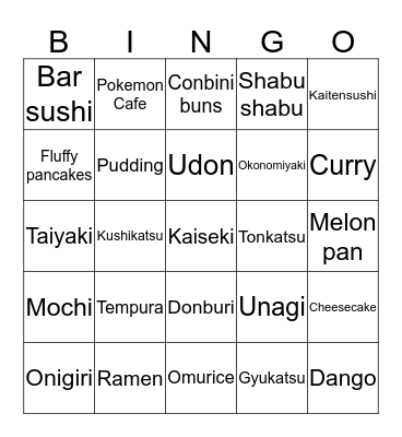 Eten Japan Bingo Card
