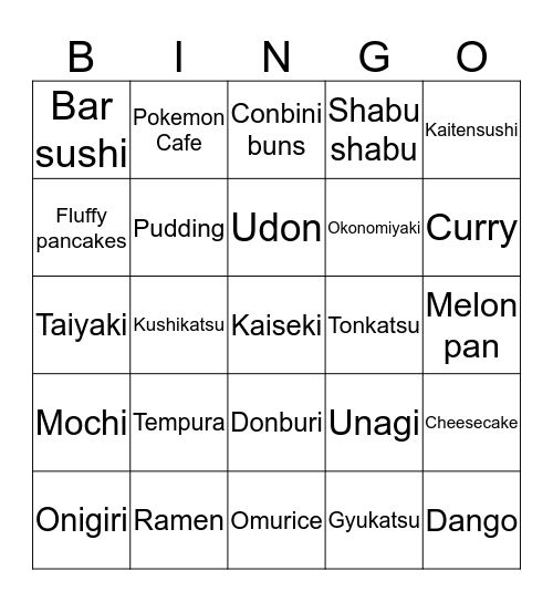 Eten Japan Bingo Card