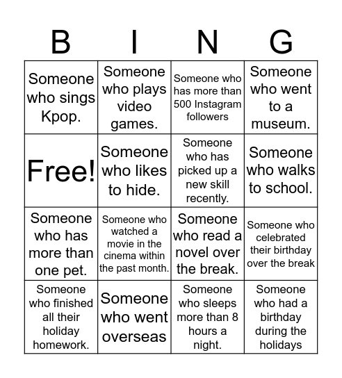 Back to School Bingo Card