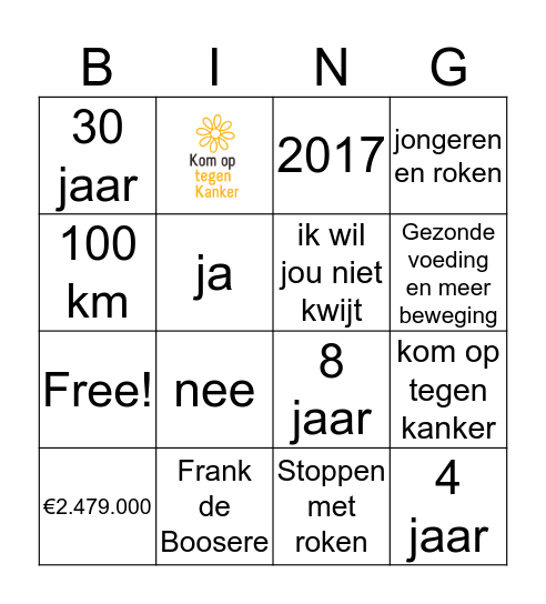 bingo kom op tegen kanker Bingo Card