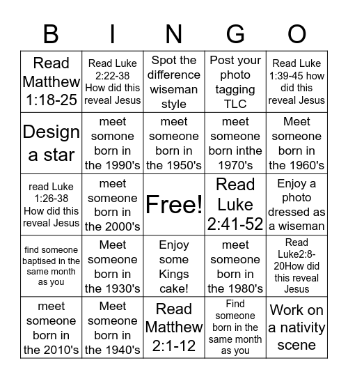 Epiphany Bingo Card