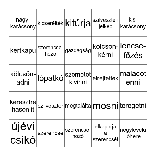 Újévi bingó Bingo Card