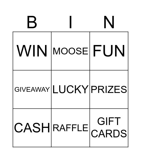 RAFFLE BINGO Card