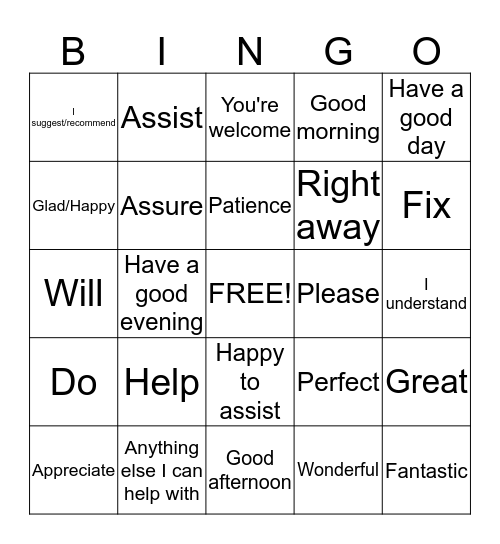 Positive Word BINGO Card