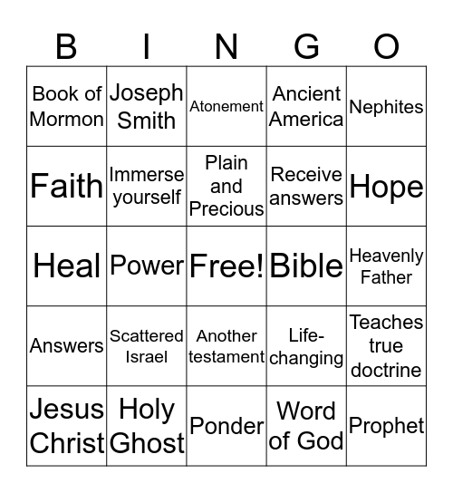 Book of Mormon Bingo Card