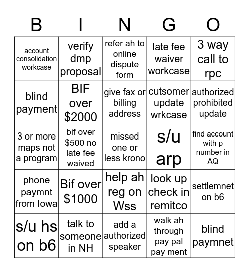 Inbound Bingo Card