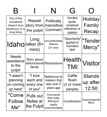 Open Mic Bingo 2020 Bingo Card