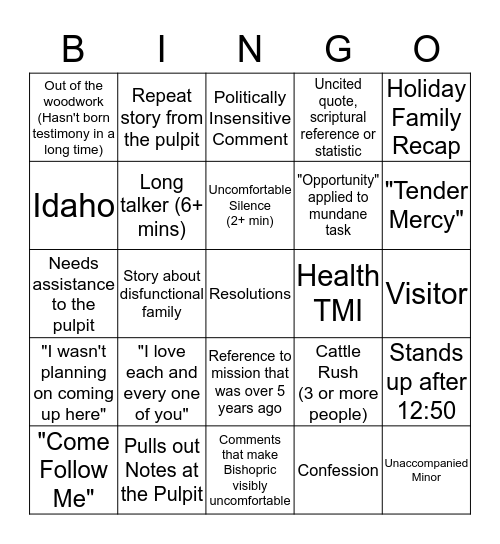 Open Mic Bingo 2020 Bingo Card