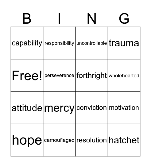 Unit 3 Vocabulary Bingo Card