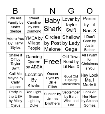 7th & 8th Grade Music Bingo Card