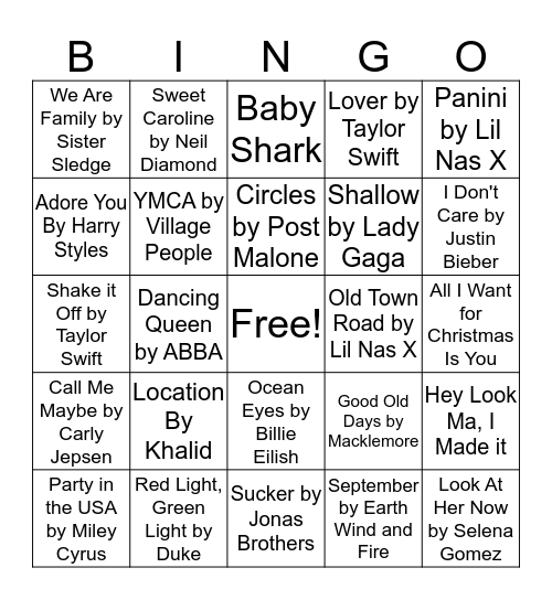 7th & 8th Grade Music Bingo Card