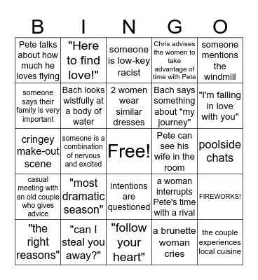 Bachelor BINGO Card