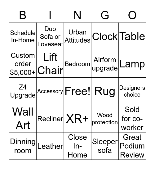 La-Z-Boy Bingo Card