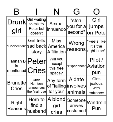 ~The Bachelor~ Pilot Pete Bingo  Bingo Card